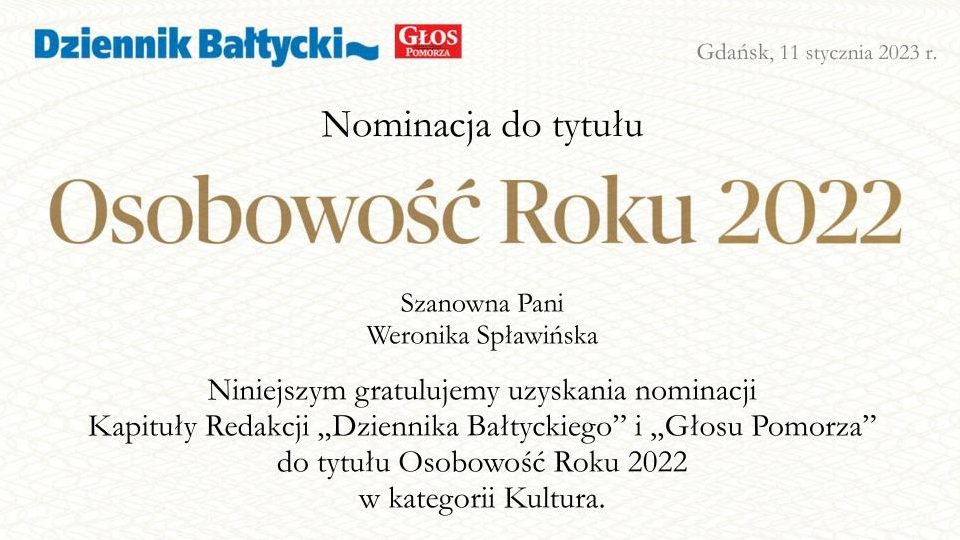 Nominacja dla Weroniki Spławińskiej